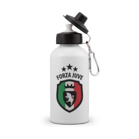 Бутылка спортивная с принтом Forza Juventus в Кировске, металл | емкость — 500 мл, в комплекте две пластиковые крышки и карабин для крепления | forza | juventus | футбол