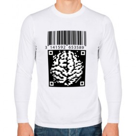 Мужской лонгслив хлопок с принтом QR brain code в Кировске, 100% хлопок |  | Тематика изображения на принте: code | qr | математика | пи | штрихкод