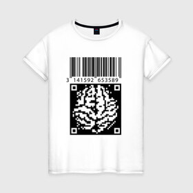 Женская футболка хлопок с принтом QR brain code в Кировске, 100% хлопок | прямой крой, круглый вырез горловины, длина до линии бедер, слегка спущенное плечо | Тематика изображения на принте: code | qr | математика | пи | штрихкод