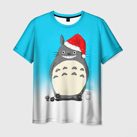Мужская футболка 3D с принтом Тоторо под снегом в Кировске, 100% полиэфир | прямой крой, круглый вырез горловины, длина до линии бедер | totoro | аниме | новогодние аниме | новый год | рождественские аниме | тоторо