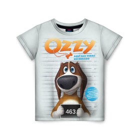 Детская футболка 3D с принтом Ozzy в Кировске, 100% гипоаллергенный полиэфир | прямой крой, круглый вырез горловины, длина до линии бедер, чуть спущенное плечо, ткань немного тянется | dog | fast furry | бигль | большой собачий побег | мартин | мультфильм | оззи | побег | свободу разношерстным | собака