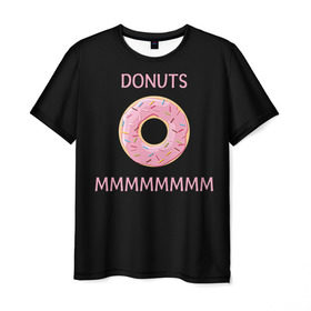Мужская футболка 3D с принтом Donuts в Кировске, 100% полиэфир | прямой крой, круглый вырез горловины, длина до линии бедер | Тематика изображения на принте: simpsons