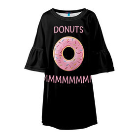 Детское платье 3D с принтом Donuts в Кировске, 100% полиэстер | прямой силуэт, чуть расширенный к низу. Круглая горловина, на рукавах — воланы | Тематика изображения на принте: simpsons