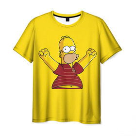 Мужская футболка 3D с принтом Гомер-болельщик в Кировске, 100% полиэфир | прямой крой, круглый вырез горловины, длина до линии бедер | simpsons