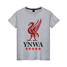 Женская футболка хлопок с принтом YNWA в Кировске, 100% хлопок | прямой крой, круглый вырез горловины, длина до линии бедер, слегка спущенное плечо | ynwa | ливерпуль