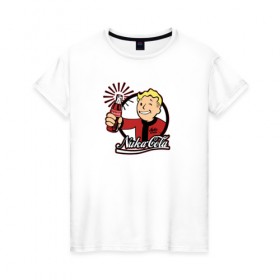 Женская футболка хлопок с принтом NukaCola в Кировске, 100% хлопок | прямой крой, круглый вырез горловины, длина до линии бедер, слегка спущенное плечо | 