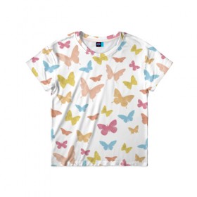 Детская футболка 3D с принтом Акварельные бабочки в Кировске, 100% гипоаллергенный полиэфир | прямой крой, круглый вырез горловины, длина до линии бедер, чуть спущенное плечо, ткань немного тянется | Тематика изображения на принте: паттерн | светлый