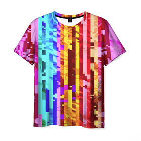 Мужская футболка 3D с принтом Пиксилизация в Кировске, 100% полиэфир | прямой крой, круглый вырез горловины, длина до линии бедер | Тематика изображения на принте: полосы | разноцветный | яркий