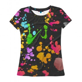 Женская футболка 3D с принтом Игра красок в Кировске, 100% полиэфир ( синтетическое хлопкоподобное полотно) | прямой крой, круглый вырез горловины, длина до линии бедер | кляксы | пятна | разноцветный | яркий