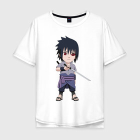 Мужская футболка хлопок Oversize с принтом Sasuke в Кировске, 100% хлопок | свободный крой, круглый ворот, “спинка” длиннее передней части | 