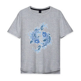 Мужская футболка хлопок Oversize с принтом Японские карпы Кои в Кировске, 100% хлопок | свободный крой, круглый ворот, “спинка” длиннее передней части | Тематика изображения на принте: вода | зодиак | карп | кои | рыба | япония