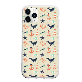 Чехол для iPhone 11 Pro матовый с принтом Морской узор в Кировске, Силикон |  | буй | вода | звезда | кит | коралл | маяк | мозаика | море | океан | песок | ракушка | узор | якорь