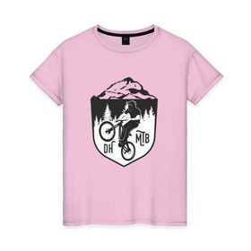Женская футболка хлопок с принтом Downhill mountain bike в Кировске, 100% хлопок | прямой крой, круглый вырез горловины, длина до линии бедер, слегка спущенное плечо | iceberg