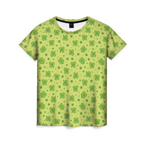 Женская футболка 3D с принтом Клевер в Кировске, 100% полиэфир ( синтетическое хлопкоподобное полотно) | прямой крой, круглый вырез горловины, длина до линии бедер | арт | зелень | клевер | праздник | растение | святой патрик