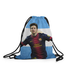 Рюкзак-мешок 3D с принтом Messi from Argentina в Кировске, 100% полиэстер | плотность ткани — 200 г/м2, размер — 35 х 45 см; лямки — толстые шнурки, застежка на шнуровке, без карманов и подкладки | аргентина | барселона | месси | футбол