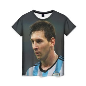 Женская футболка 3D с принтом Leo Messi в Кировске, 100% полиэфир ( синтетическое хлопкоподобное полотно) | прямой крой, круглый вырез горловины, длина до линии бедер | fc barcelona | football | lionel messi | messi | аргентина | барса | лео месси | фк барселона | футбол