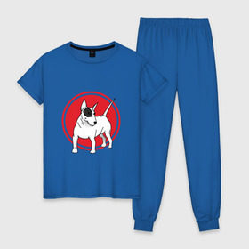 Женская пижама хлопок с принтом Бультерьер в Кировске, 100% хлопок | брюки и футболка прямого кроя, без карманов, на брюках мягкая резинка на поясе и по низу штанин | бультерьер | собака