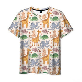 Мужская футболка 3D с принтом Животные в Кировске, 100% полиэфир | прямой крой, круглый вырез горловины, длина до линии бедер | звери | зооапарк | милый | паттерн