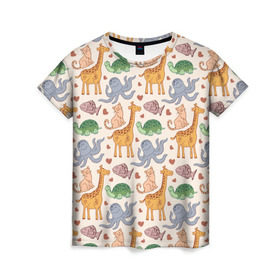 Женская футболка 3D с принтом Животные в Кировске, 100% полиэфир ( синтетическое хлопкоподобное полотно) | прямой крой, круглый вырез горловины, длина до линии бедер | звери | зооапарк | милый | паттерн