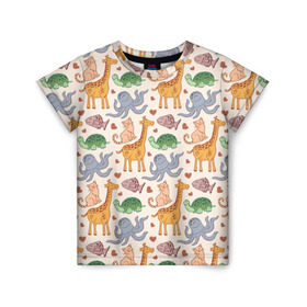 Детская футболка 3D с принтом Животные в Кировске, 100% гипоаллергенный полиэфир | прямой крой, круглый вырез горловины, длина до линии бедер, чуть спущенное плечо, ткань немного тянется | звери | зооапарк | милый | паттерн