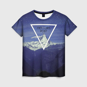 Женская футболка 3D с принтом MINIMALISM POST#2 в Кировске, 100% полиэфир ( синтетическое хлопкоподобное полотно) | прямой крой, круглый вырез горловины, длина до линии бедер | minimalism | арт | горы | звезды | лес. | минимализм | ночное небо | обои | популярные | природа | снег