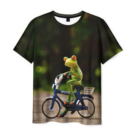 Мужская футболка 3D с принтом Лягушка в Кировске, 100% полиэфир | прямой крой, круглый вырез горловины, длина до линии бедер | велосипед | жаба | животные | лягушка | мини | фигурка