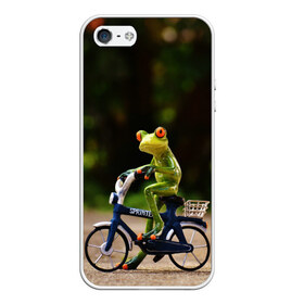 Чехол для iPhone 5/5S матовый с принтом Лягушка в Кировске, Силикон | Область печати: задняя сторона чехла, без боковых панелей | велосипед | жаба | животные | лягушка | мини | фигурка