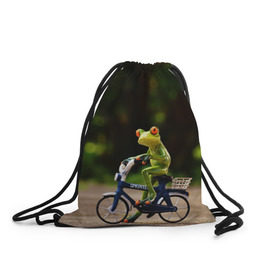 Рюкзак-мешок 3D с принтом Лягушка в Кировске, 100% полиэстер | плотность ткани — 200 г/м2, размер — 35 х 45 см; лямки — толстые шнурки, застежка на шнуровке, без карманов и подкладки | велосипед | жаба | животные | лягушка | мини | фигурка