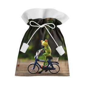 Подарочный 3D мешок с принтом Лягушка в Кировске, 100% полиэстер | Размер: 29*39 см | Тематика изображения на принте: велосипед | жаба | животные | лягушка | мини | фигурка