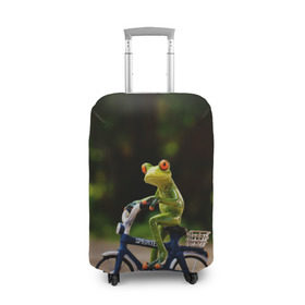 Чехол для чемодана 3D с принтом Лягушка в Кировске, 86% полиэфир, 14% спандекс | двустороннее нанесение принта, прорези для ручек и колес | велосипед | жаба | животные | лягушка | мини | фигурка