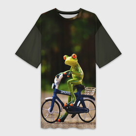 Платье-футболка 3D с принтом Лягушка в Кировске,  |  | велосипед | жаба | животные | лягушка | мини | фигурка