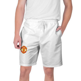 Мужские шорты 3D с принтом Манчестер Юнайтед в Кировске,  полиэстер 100% | прямой крой, два кармана без застежек по бокам. Мягкая трикотажная резинка на поясе, внутри которой широкие завязки. Длина чуть выше колен | Тематика изображения на принте: manchester | мю | футбол
