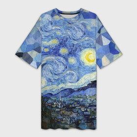 Платье-футболка 3D с принтом Звездная ночь в Кировске,  |  | starry night | ван гог | город | звезды | импрессионизм | луна | ночь | художник