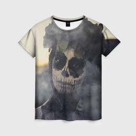 Женская футболка 3D с принтом Dia de los muertos в Кировске, 100% полиэфир ( синтетическое хлопкоподобное полотно) | прямой крой, круглый вырез горловины, длина до линии бедер | девушка | день мёртвых | дым | зомби | мертвец | праздник