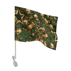 Флаг для автомобиля с принтом Праздничные шары в Кировске, 100% полиэстер | Размер: 30*21 см | Тематика изображения на принте: елка | елочные | звезды | золото | игрушки | хвоя | шары