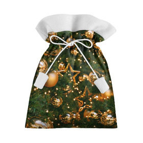 Подарочный 3D мешок с принтом Праздничные шары в Кировске, 100% полиэстер | Размер: 29*39 см | Тематика изображения на принте: елка | елочные | звезды | золото | игрушки | хвоя | шары