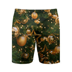 Мужские шорты 3D спортивные с принтом Праздничные шары в Кировске,  |  | елка | елочные | звезды | золото | игрушки | хвоя | шары