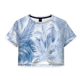 Женская футболка 3D укороченная с принтом Морозные узоры в Кировске, 100% полиэстер | круглая горловина, длина футболки до линии талии, рукава с отворотами | frost | happy | new | year | год | иней | мороз | новогодние | новый | снег