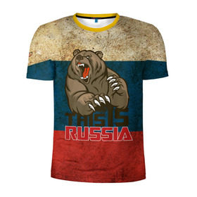Мужская футболка 3D спортивная с принтом This is Russia в Кировске, 100% полиэстер с улучшенными характеристиками | приталенный силуэт, круглая горловина, широкие плечи, сужается к линии бедра | медведь | мишка | патриот | патриотизм | россия | руский | рф | страна | ярусский