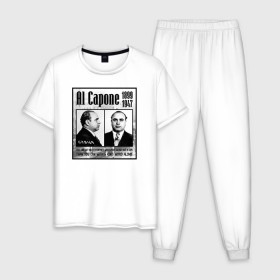 Мужская пижама хлопок с принтом Аль Капоне в Кировске, 100% хлопок | брюки и футболка прямого кроя, без карманов, на брюках мягкая резинка на поясе и по низу штанин
 | al capone | аль капоне | гангстер | мафия | чикаго