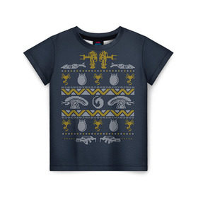 Детская футболка 3D с принтом Новогодний свитер Чужой в Кировске, 100% гипоаллергенный полиэфир | прямой крой, круглый вырез горловины, длина до линии бедер, чуть спущенное плечо, ткань немного тянется | alien | new year | новогодний