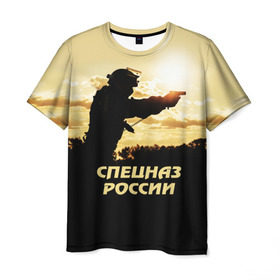 Мужская футболка 3D с принтом Спецназ России в Кировске, 100% полиэфир | прямой крой, круглый вырез горловины, длина до линии бедер | special forces | армия | боец | военный | офицер | пистолет | россия | силуэт | спецназ | спецподразделение
