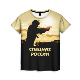 Женская футболка 3D с принтом Спецназ России в Кировске, 100% полиэфир ( синтетическое хлопкоподобное полотно) | прямой крой, круглый вырез горловины, длина до линии бедер | special forces | армия | боец | военный | офицер | пистолет | россия | силуэт | спецназ | спецподразделение