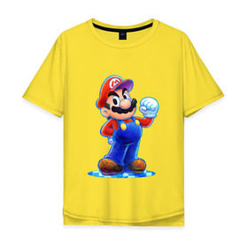 Мужская футболка хлопок Oversize с принтом Mario в Кировске, 100% хлопок | свободный крой, круглый ворот, “спинка” длиннее передней части | nintendo | марио | нинтендо