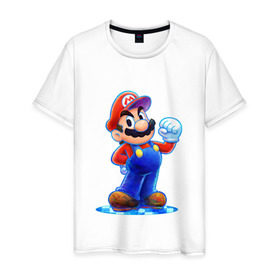 Мужская футболка хлопок с принтом Mario в Кировске, 100% хлопок | прямой крой, круглый вырез горловины, длина до линии бедер, слегка спущенное плечо. | Тематика изображения на принте: nintendo | марио | нинтендо