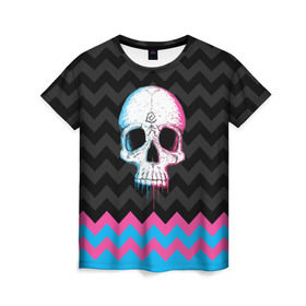 Женская футболка 3D с принтом Colored Skull в Кировске, 100% полиэфир ( синтетическое хлопкоподобное полотно) | прямой крой, круглый вырез горловины, длина до линии бедер | 