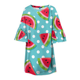 Детское платье 3D с принтом Арбузный рай в Кировске, 100% полиэстер | прямой силуэт, чуть расширенный к низу. Круглая горловина, на рукавах — воланы | Тематика изображения на принте: berry | eat | fruit | pattern | sweet | watermelon | арбуз | еда | сладость | узор | фрукт | ягода