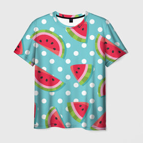 Мужская футболка 3D с принтом Арбузный рай в Кировске, 100% полиэфир | прямой крой, круглый вырез горловины, длина до линии бедер | berry | eat | fruit | pattern | sweet | watermelon | арбуз | еда | сладость | узор | фрукт | ягода