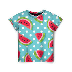 Детская футболка 3D с принтом Арбузный рай в Кировске, 100% гипоаллергенный полиэфир | прямой крой, круглый вырез горловины, длина до линии бедер, чуть спущенное плечо, ткань немного тянется | berry | eat | fruit | pattern | sweet | watermelon | арбуз | еда | сладость | узор | фрукт | ягода