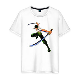 Мужская футболка хлопок с принтом Ророноа Зоро в Кировске, 100% хлопок | прямой крой, круглый вырез горловины, длина до линии бедер, слегка спущенное плечо. | 